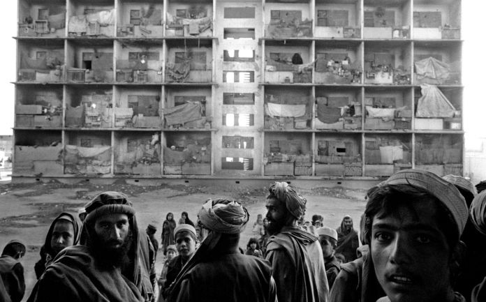 AFGHANISTAN. Kabul. 2001. Refugees living in the ex Russian embassy compounds.