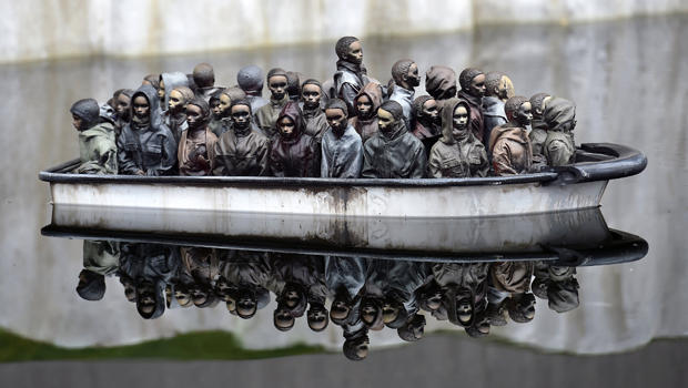 Part of an installation is pictured at 'Dismaland', a theme park-styled art installation by British artist Banksy, at Weston-Super-Mare in southwest England